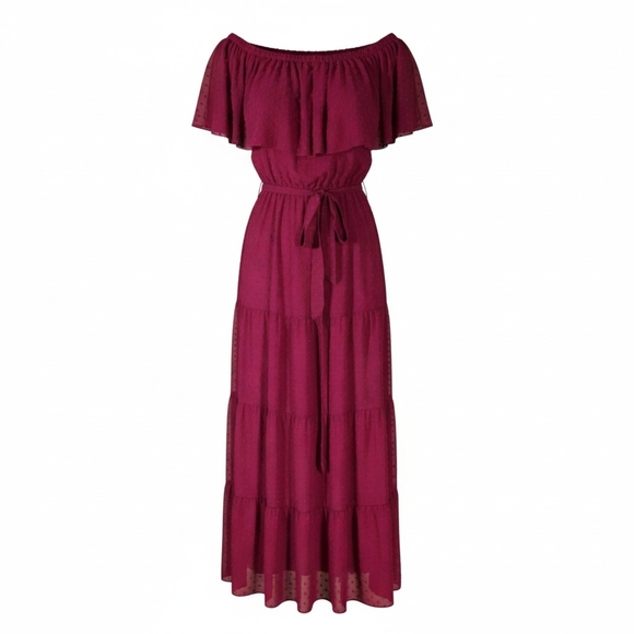 Caroline Couture Dresses & Skirts - Burgandy Summer Off-Shoulder Maxi Dress Sheer